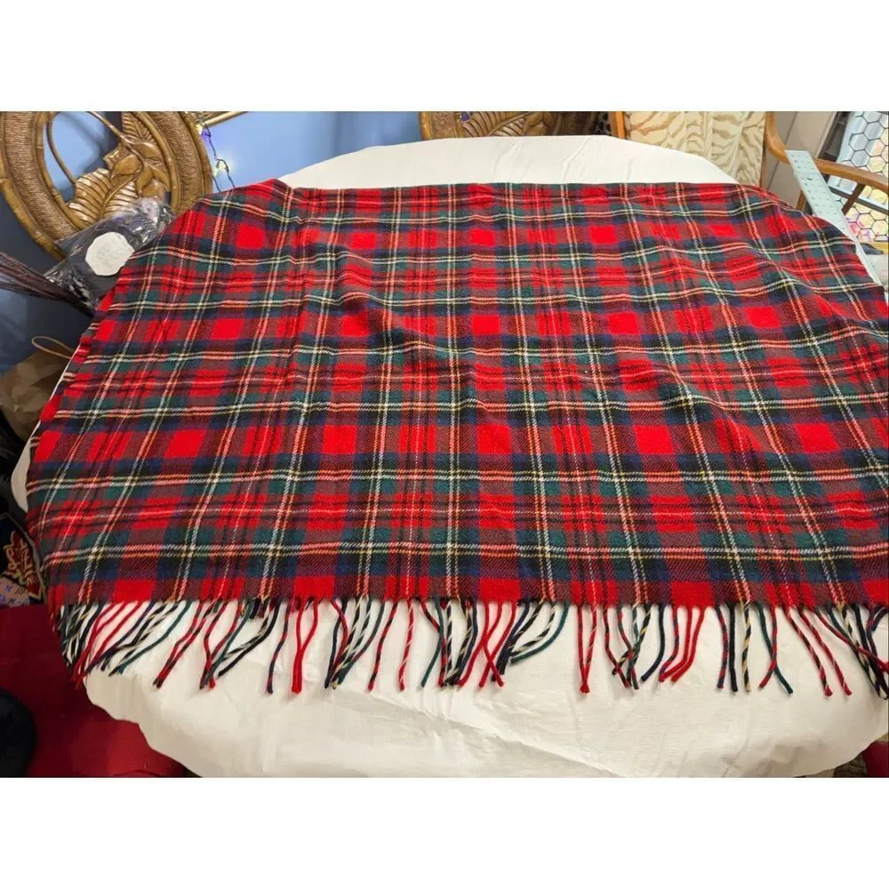 Pendleton Vintage USA Wool Blanket Red Green Plaid Fringed